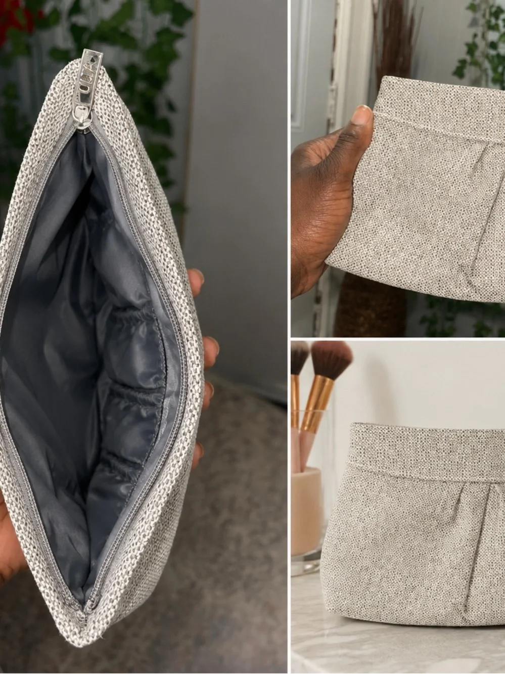 Neutral Textured Makeup Pouch - Beige